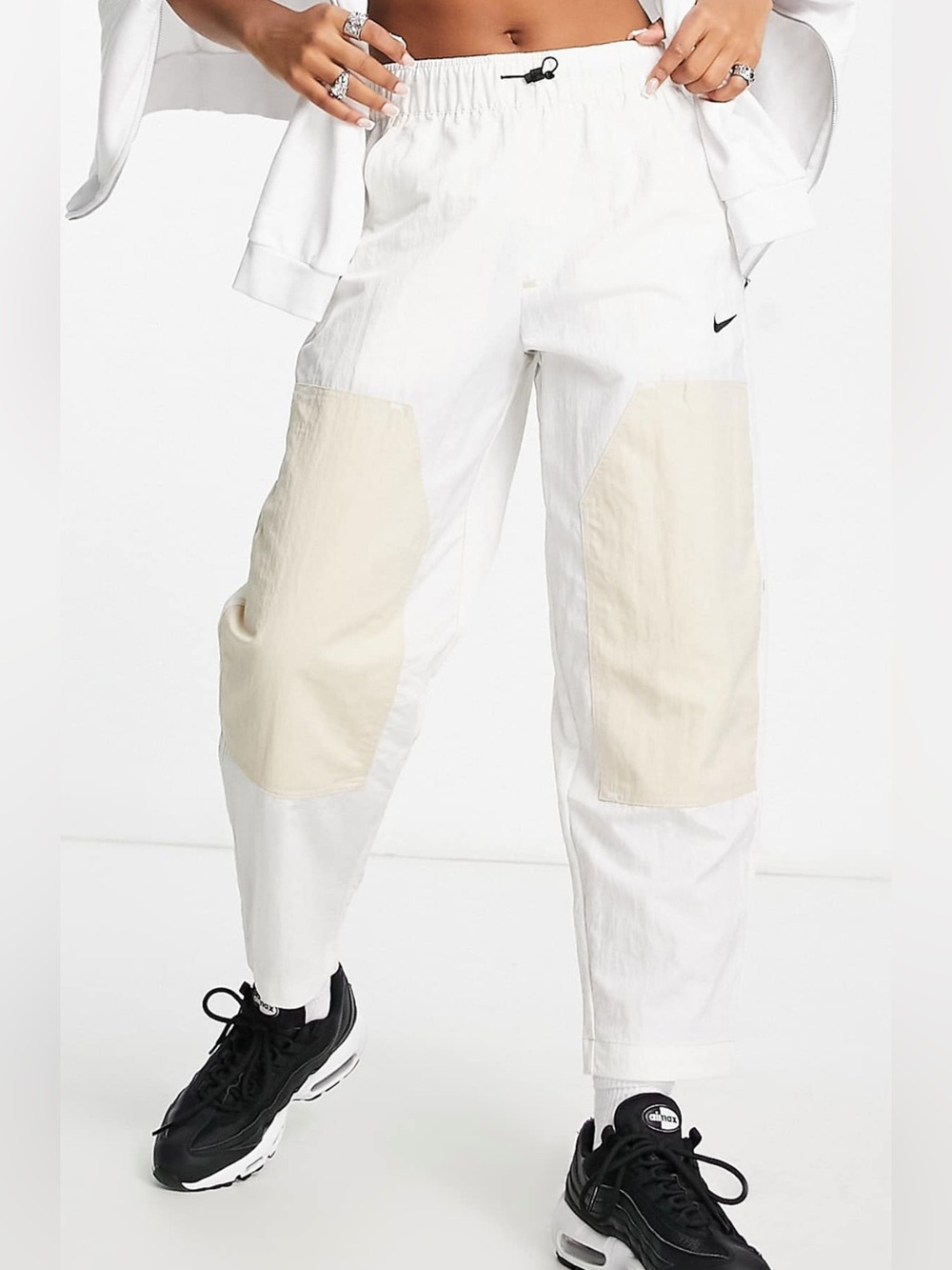 Nike White Track Joggers with Cream Knee Panels